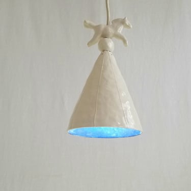 White pony pendant light for nursery or kid's room. 15' plugin cord 