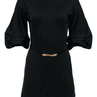 Roberto Cavalli - Black Puff Sleeve Belted Dress Sz 4