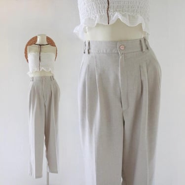 woven taupe trousers 29.5-31 - vintage 90s tan beige brown pleated front high waist waisted pants 