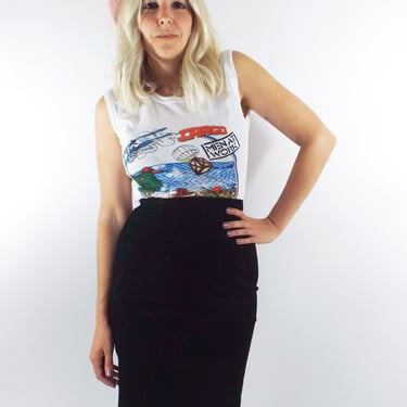 Vintage Express High Waisted Black Suede Pencil Skirt -- Size 25/26 