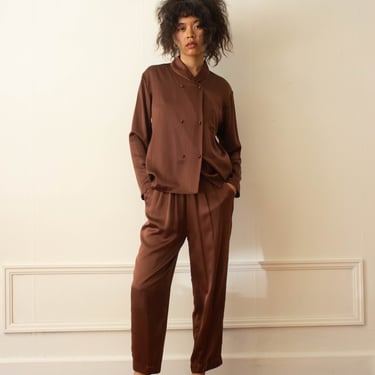 1980s Hazelnut Silk Evening Pajamas 