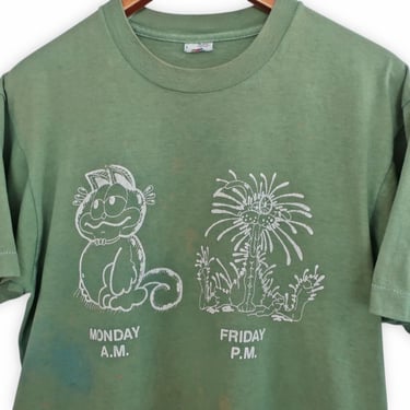 vintage t shirt / Garfield t shirt / 1990s Garfield work week humor distressed green boxy t shirt Medium 