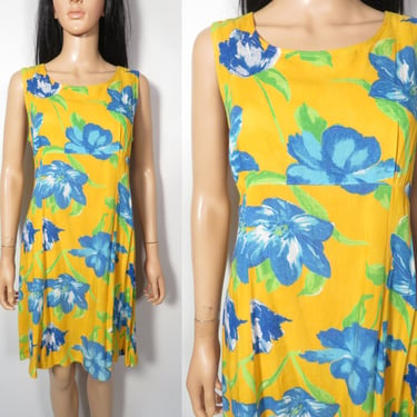 Vintage 90s Bright Floral Comfy Rayon Sundress With Tie Waist Made In USA Size M 
