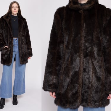 Vintage Faux Fur Coat Small to Medium | 90s Y2K Boho Brown Two Tone Striped Winter Jacket 