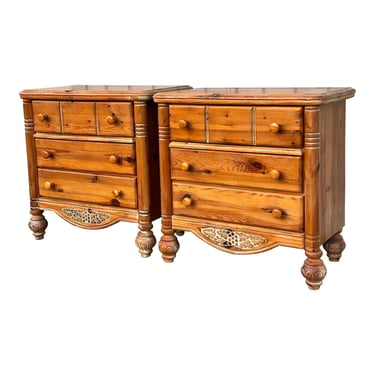 Late 20th Century Rustic Pine Three Drawer Bedside Chests Nightstands 