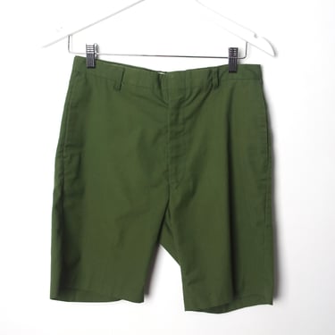 vintage OLIVE green mid century CAMP shorts slim fit vintage slack shorts -- size 28 inch waist 