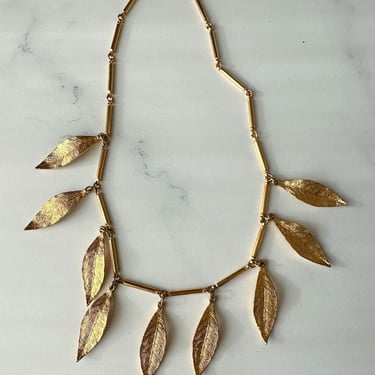 Vintage Gold Leaf Charm Necklace 