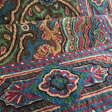 Kashmiri Wool Chain Stitch Rug, Vibrant Paisley Pattern, Handmade, Cotton Lined, Backing, Wall Hanging 