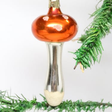 Antique 1950's Mercury Glass Mushroom Ornament, Vintage Christmas Tree Decor 