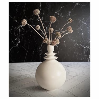 SHIPS NOW- 9" Handmade Stoneware Round White Matte Modern Vase sculptural minimal artisan centerpiece bud vase for flowers Sara Paloma 