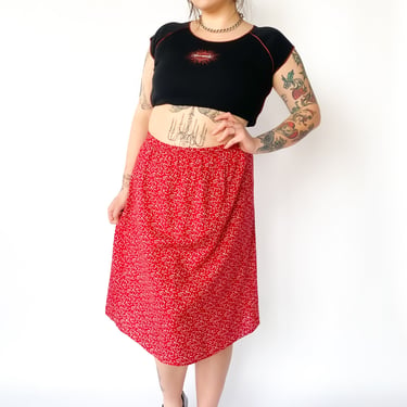 Y2K Red and White Floral Skirt, sz. L-2XL