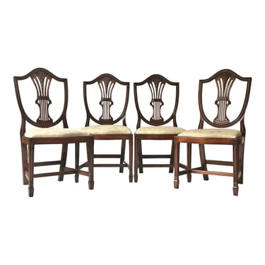 Vintage Mahogany Hepplewhite Style Shield Back Dining Chairs - Set of 4 