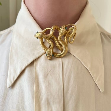 Gold Coiled Snakes Brooch