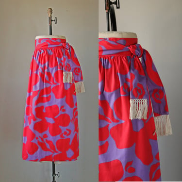 1970s Maxi Wrap Skirt Cotton M 