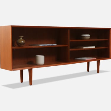 Danish Teak Bookcase w\/ Glass Sliding Doors