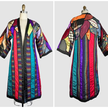 JUDITH ROBERTS La Coleccion Vintage 80s Patchwork Coat | 1980s Crazy Quilt Kimono | Hippie, Boho Native Funk & Flash, Wearable Art | Small 