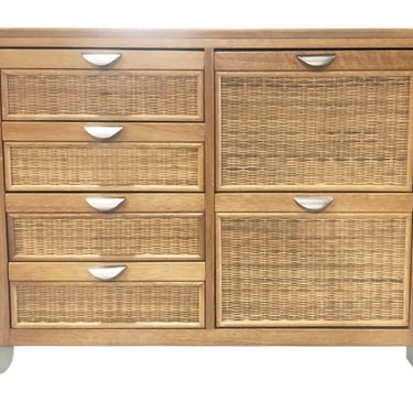 Lowboy Dresser and Two Nightstands Wicker Bedroom Set 