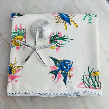 Vintage Summer Tablecloth Sea creature themed Shrimp Crab Fish Shells 46.5
