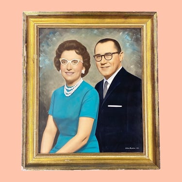 Vintage Portrait Print 1960s Retro Size 29x25 Mid Century Modern + Married Couple + Man and Woman + Artist William Feinstein + MCM Wall Art 