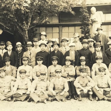Japanese Showa Boys School Group Photograph Vtg Student Uniform Sepia PH155