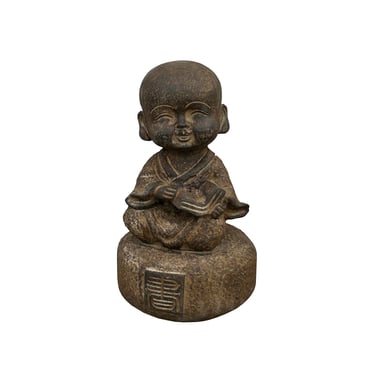Oriental Gray Stone Little Lohon Monk Reading Book Statue ws3635E 