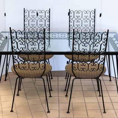 Mid Century Modern Umanoff Grenada Wrought Iron Dinette Patio Table & 4 Chairs 
