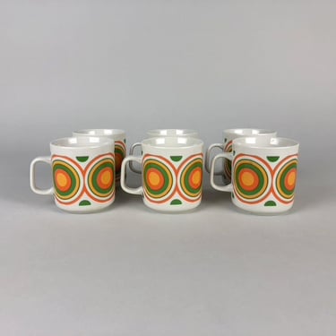 Set of 6 Vintage Mugs with Colourful Circle Pattern, 1970's 