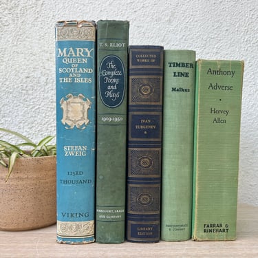 Set of Blue Green Vintage Books | Lot of 5 Books from 1920s - 1960s | Color Coordinated Decorative Cover Home Office Decor | Vintage Library 