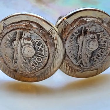 Vintage Coin Cuff Links with sculptured art by Amanda Alarcon-Hunter for Minx and Onyx Vintage 