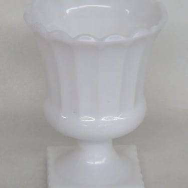 White Opaline Milk Glass Footed Urn Vase Pedestal Planter 3752B