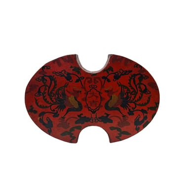 Chinese Distressed Brick Red Phoenix Graphic Oval Shape Box ws3391E 