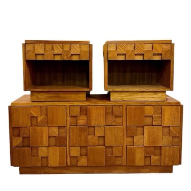 Free Shipping Within Continental US - Vintage Lane Brutalist End Table and Dresser Set.Dovetail Drawers. 
