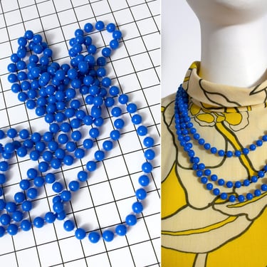 Extra Long Vintage Blue Beaded Necklace - Perfect for Layering 