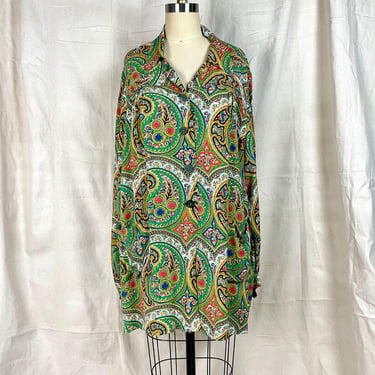 Vintage 1940s Cold Rayon Womens Work Artist Smock Extra Large Colorful Paisley Print 