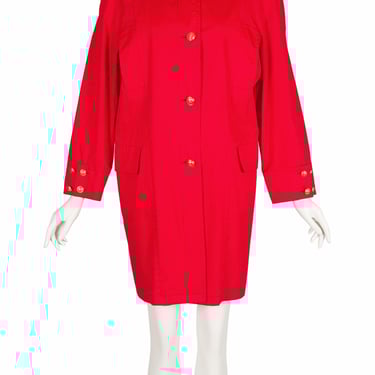Valentino 1980s Logo Button Red Cotton Vintage Collared Raincoat Sz L 