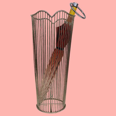 Vintage Umbrella Stand Retro 1960s Mid Century Modern + Gold Metal + Multi-Bar + See Through + Entryway Storage/Organization + Home Decor 