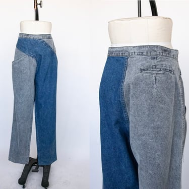 1980s Jeans Cotton Denim Two Tone Volup High Waist 36