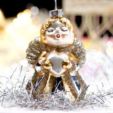 VINTAGE: Angel Glass Ornament - Angel Singing - Holiday, Christmas, Xmas - Mercury Ornament - SKU 30-405-00033457 