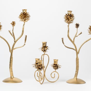 Gold Pinecone Candlestick Holder - A Pair 