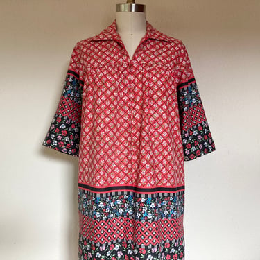 1960s Red floral house dress 