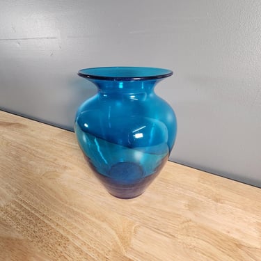 Blue Blenko Style Glass Vase 