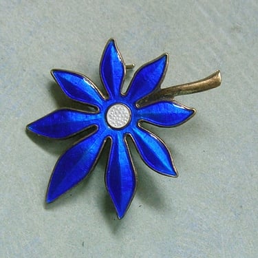Vintage Sterling Norway Blue Enamel Flower Pin Brooch, Mid Century Sterling Enamel Flower Pin from Norway, Scandinavian Jewelry (#4290) 