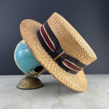 Amazing Edwardian Straw Boater Hat, Black Ribbon Bow  display picture 1