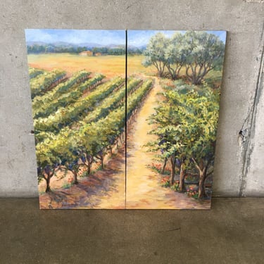 Chianti Vineyard Walk (&amp; CVW II)- Diptych Painting- Signed By Artist