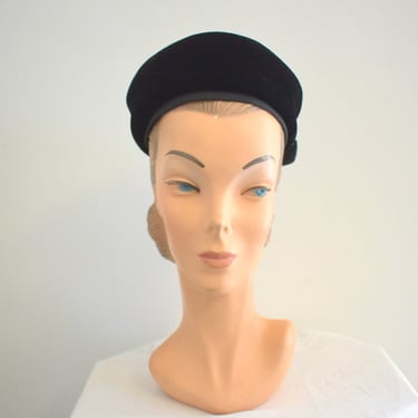 1950s Black Velvet Pillbox Hat 