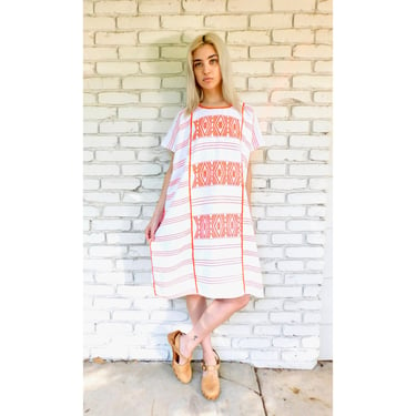 Hand Embroidered Huipil Dress // vintage 70s 1970s Guatemalan boho hippie off white midi Mexican hippy 70's // O/S 
