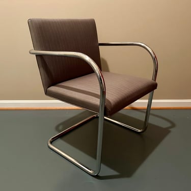 Vintage Knoll Mies van der Rohe Tubular Chrome Brno Chair Gray Fabric 