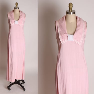 1960s Light Pink Full Length Sleeveless White Sailor Dress -XS 
