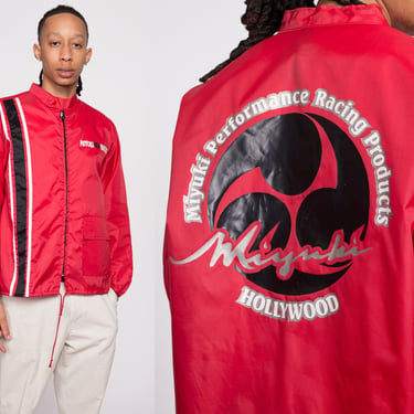 80s Miyuki Racing Windbreaker - Men's Medium, Women's Large | Vintage Hollywood Red Striped Biker Jacket 