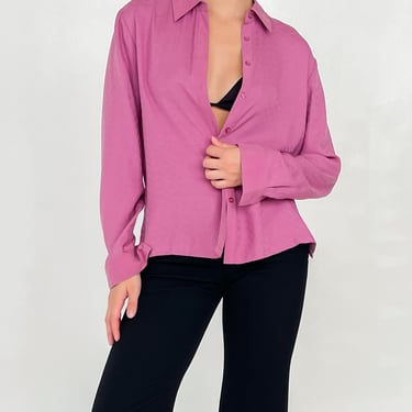 Pink Checker Embossed Silk Shirt (S)